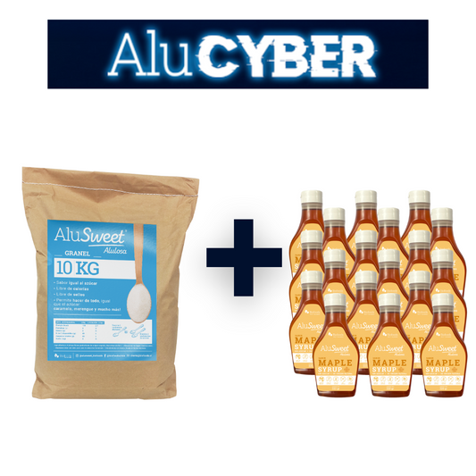 CYBER ALYSWEET: Pack Saco Alulosa 10kg + Caja 18 Syrup Maple